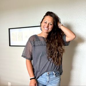 Gray Crochet Top with Fringe Detail- NWOT